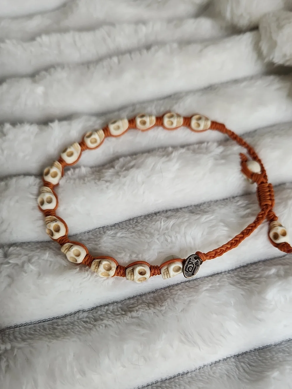 Taj Brand Orange Weave Beaded Skull Bracelet